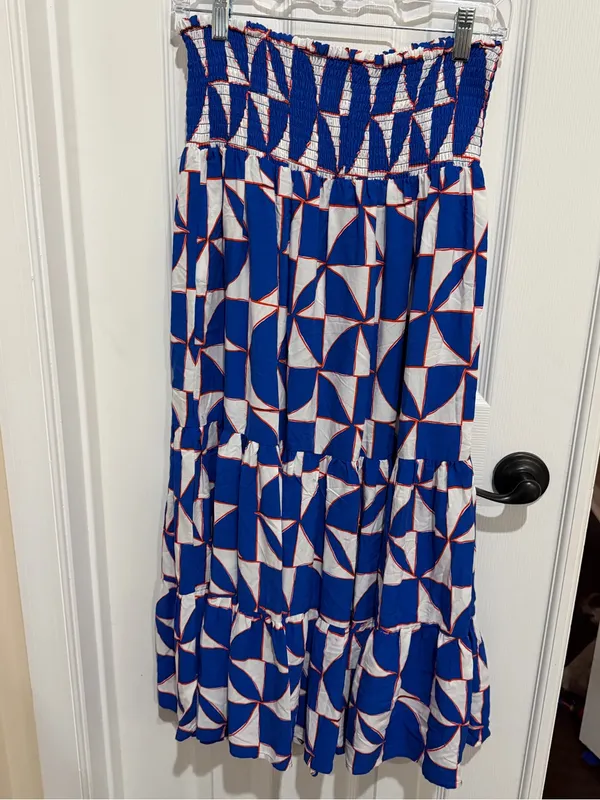 Able the Label Anthropologie Blue Geometric Tiered Maxi Skirt - Women's Small - Image 3
