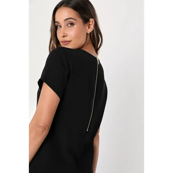 Lulus Black Shift Dress Short Sleeve Back Zip Minimalist Size L - Image 6
