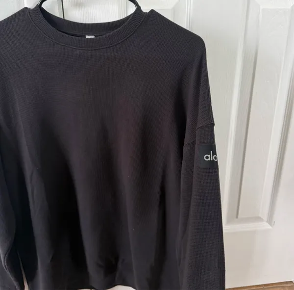 ALO Yoga Black Waffle Knit Crew Tee - Image 3
