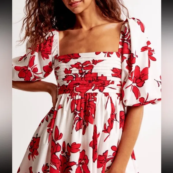 NEW Abercrombie & Fitch Emerson Poplin XST Mini Dress Summer Vaca Floral Tall - Image 2