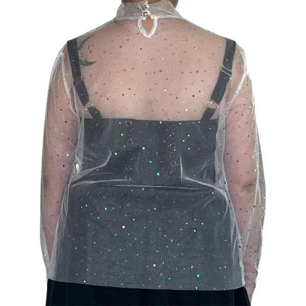 White mesh Sparkly top. Silver Size L - Image 3