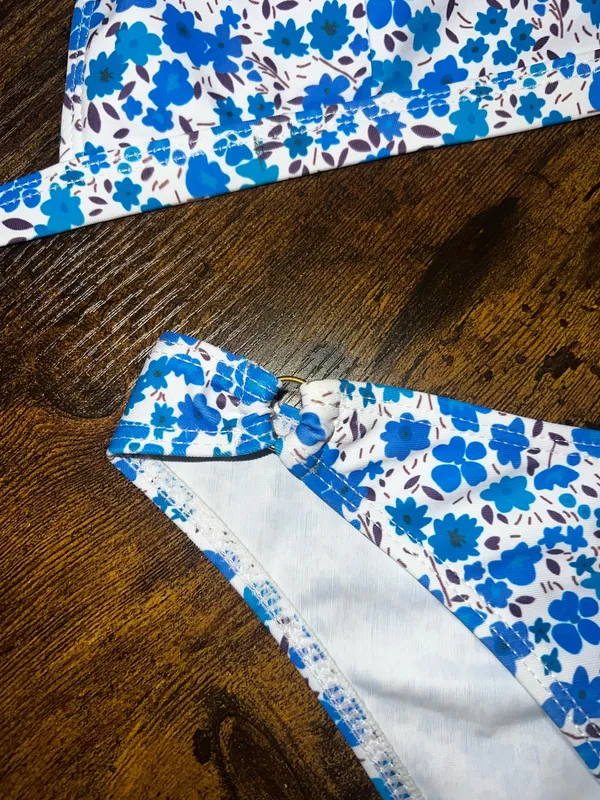 Shein Bikini Set Blue Floral White - Image 2