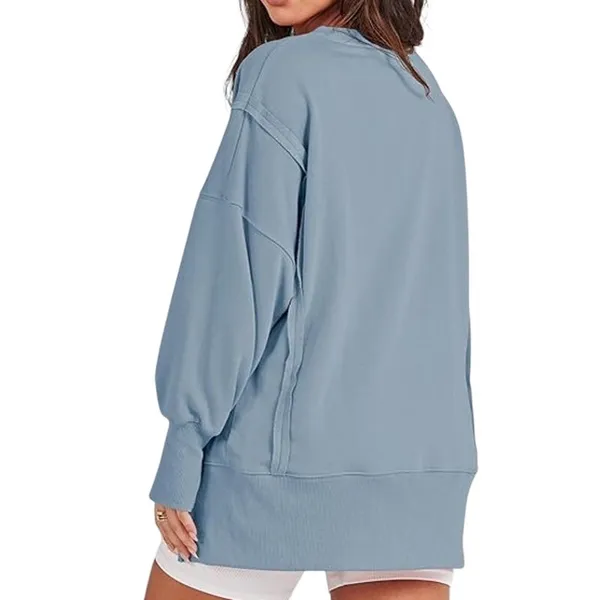NWT ~ Women's Oversized Light Blue Hi-Lo Tunic Sweatshirt Raw Edge ~ Small - Image 4