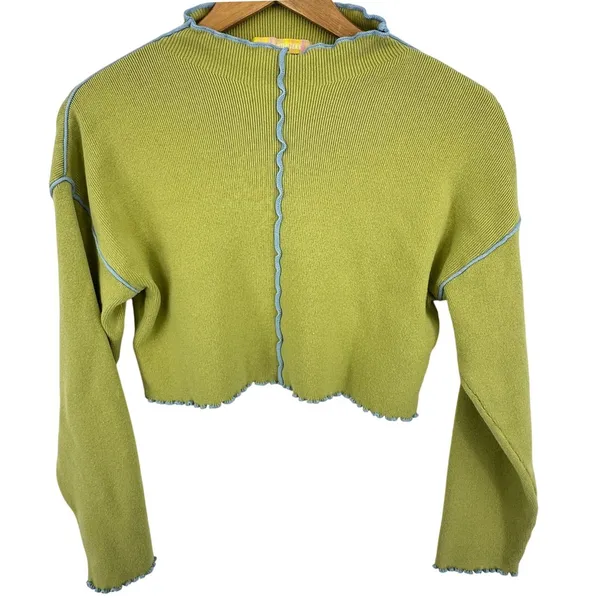 VTG Y2K Urban Outfitters Lettuce Edge Crop Knit Top Indie Mall Core Ribbed‎ Twee - Image 2
