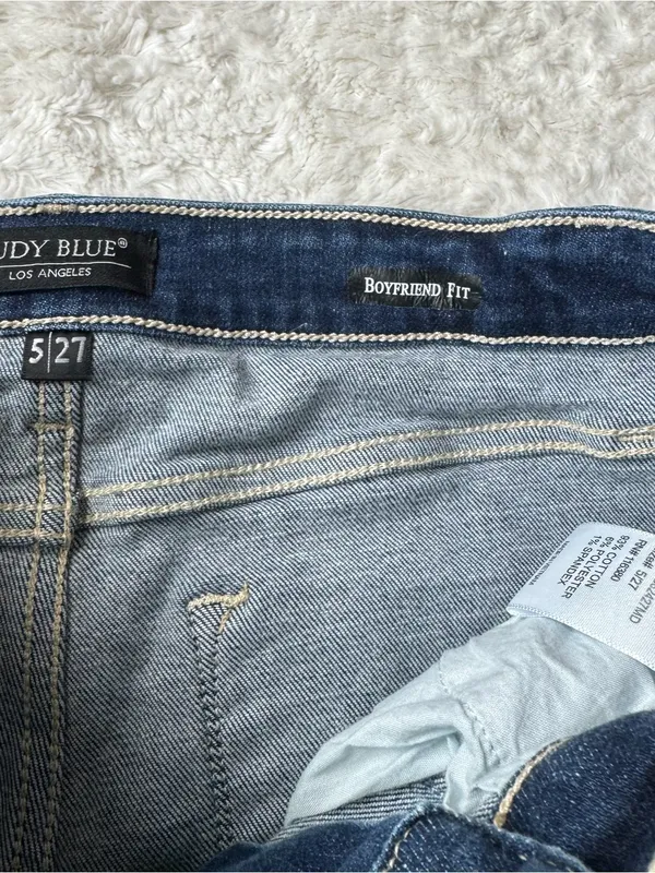 Judy Blue 5/27 Mid Rise Cuffed Destroyed Boyfriend Fit Jeans Distressed Denim - Image 6
