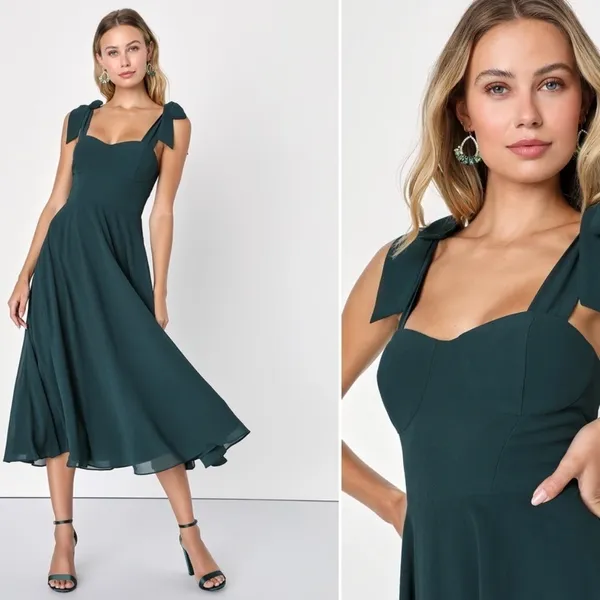 LULUS Prom Wedding Bridesmaid Sexy Classy Bustier Flowy Flirty Midi Dress - Image 2
