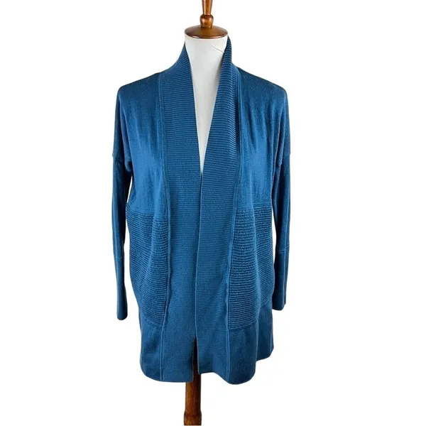 Lululemon Merino Sit In Lotus Wrap II Petrol Blue Open Front Cardigan Size 6 - Image 2