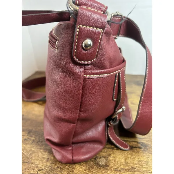 Franco Sarto Burgundy Shoulder Bag Faux Leather Zip Purse Adjustable Strap - Image 4