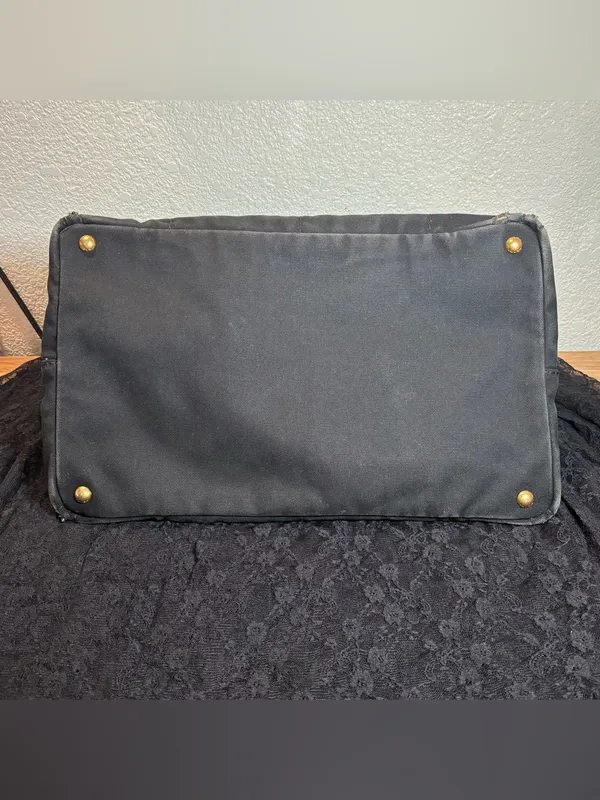 Prada Canapa Large GM Black Denim Canvas Tote Bag Distressed Vintage Italy - Image 8