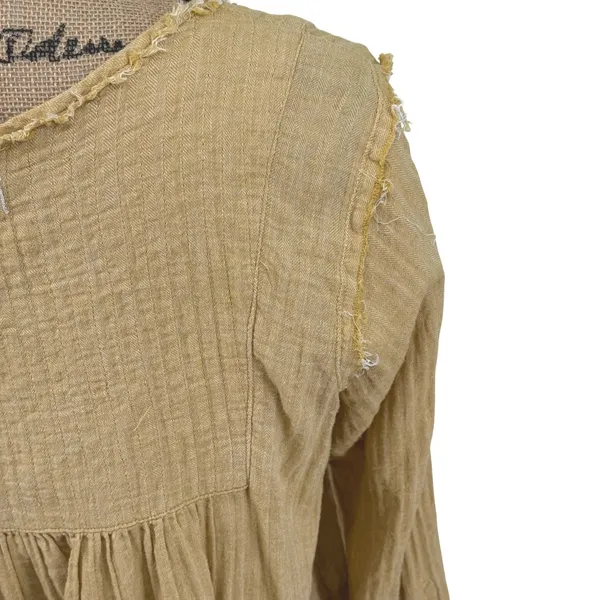 We The Free Sand Dune Henley LG Gauze Button Down Tunic Golden Yellow Boho Flowy - Image 7