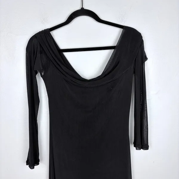 Motel Rocks Terika Bardot Dress Black Mesh Long Sleeve Maxi Evening Chic Large - Image 4