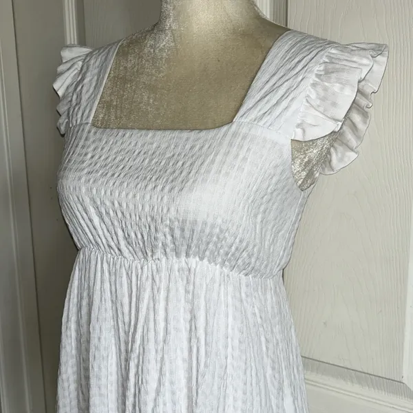 Gianni Bini GB White Square Neck‎ Old Money Seersucker Preppy Dress Sz S Feminine - Image 3