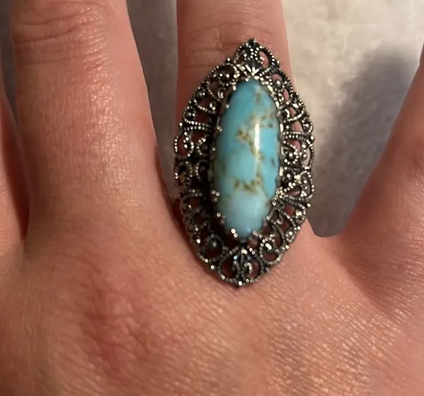 Western Germany Turquoise Colored Filigree Ring Blue - Image 6