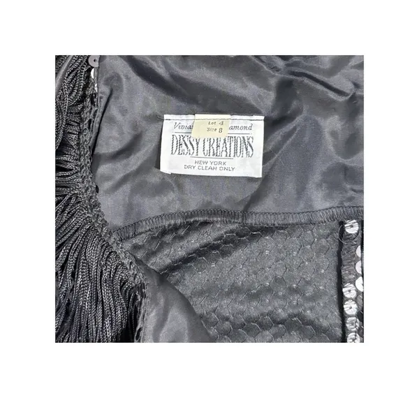 Vintage Dessy Creations Sequin Dress Fringe Flapper Black Size 8 - Image 6