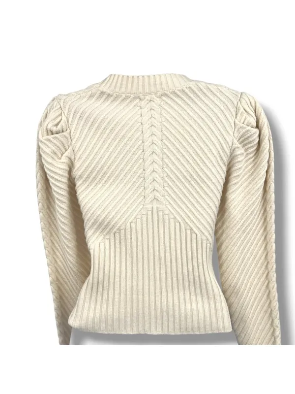 Allison Cecile Cream Ribbed Sweater Puff Sleeves Size XS Coquette Balletcore - Image 6