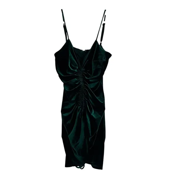 Dear Moon Ruched Front Velvet Bodycon Mini Dress Emerald Green Size 11 - Image 2