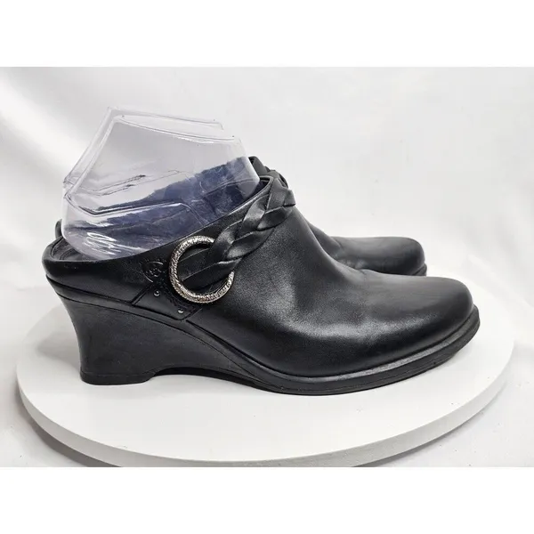 Ariat Leather Wedges Mules Slip On Womens 8.5 B Black‎ Braided Leather Western - Image 2