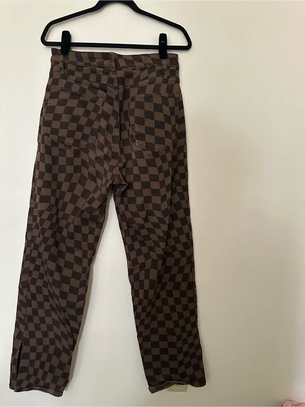 Divided Brown Checkerboard High-Waist Pants - Image 2