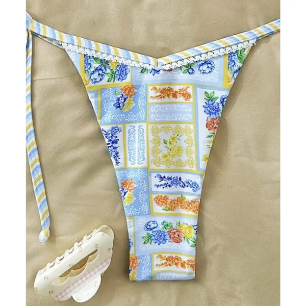 WDIRARA Women's 2 Piece Boho Triangle Bikini Set XXS Blue - Image 4