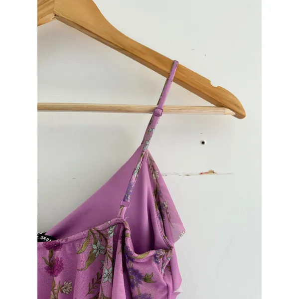 Steve Madden Aida Purple Floral Ruffle High Low Midi Dress XS NWT Wedding Guest - Image 7