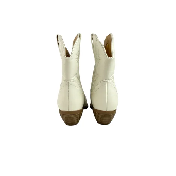 Stylish S White Pointed Toe Stitched Western Cowboy Ankle Boots Booties Size 6.5 - Image 3