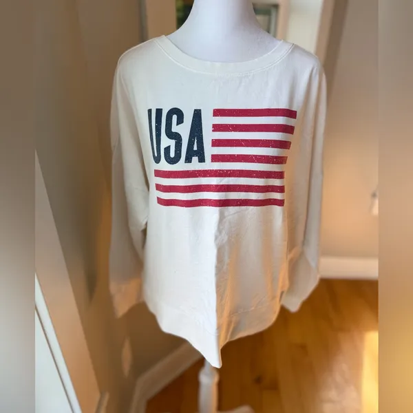 Natural Reflections Vintage 90s White Red Blue USA Flag Crewneck Sweatshirt Sz L - Image 8