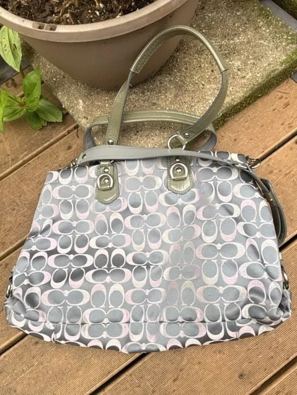 COACH Ashley Signature Sateen Carryall Satchel Handbag Purse Grey Pink F18450 - Image 2