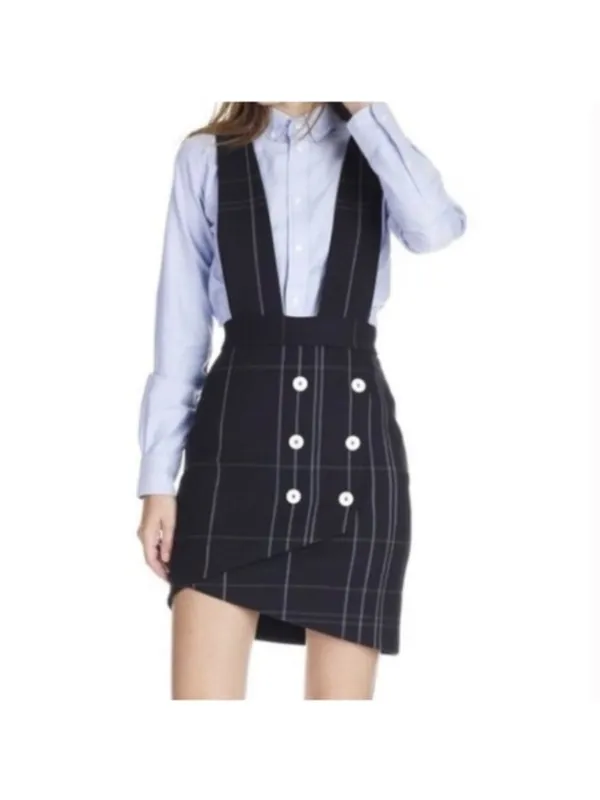 NWT Maje Jola Checked Pinafore Plaid Dress 36 Marine S Overalls Tartan Button - Image 2