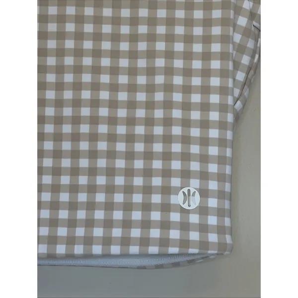 Astoria Activewear Beige Tan Gingham Check Long Sleeve Workout Gym Crop Top S - Image 5