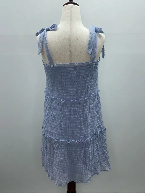 Altar'd State Light Blue Tiered Mini Dress Textured Tie Strap Sundress Size S - Image 4