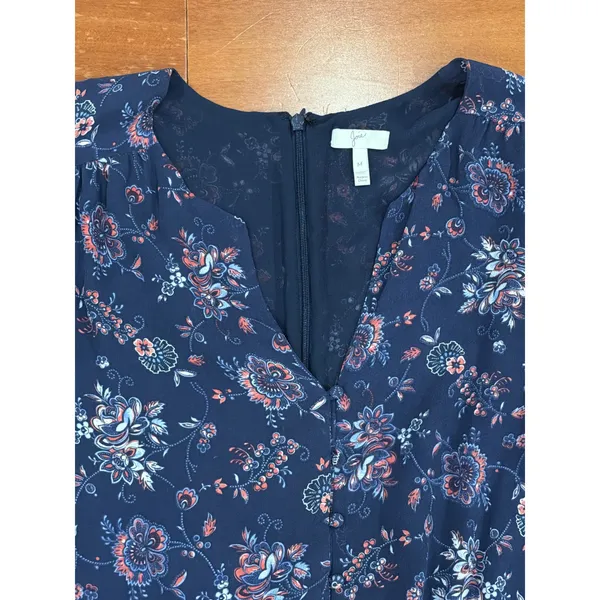 Joie Romper Womens Navy Blue Floral Ruffle Long Sleeve V-Neck Size M - Image 4