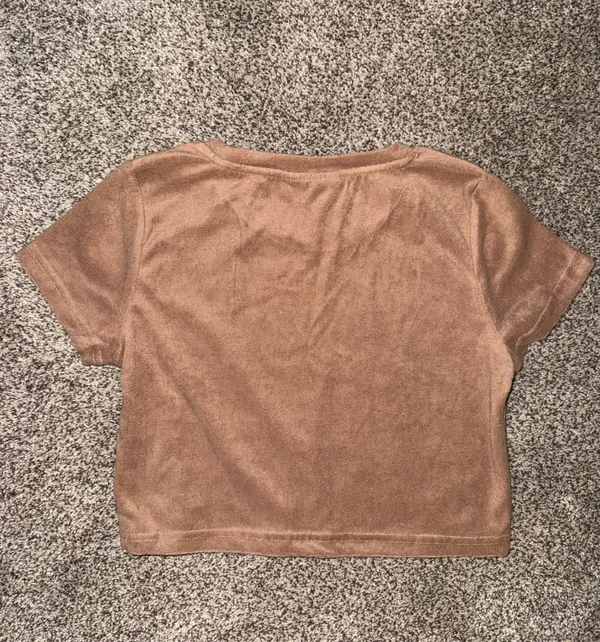 MYRASWIM Short Sleeve Faux Suede Cropped Tee - Image 2