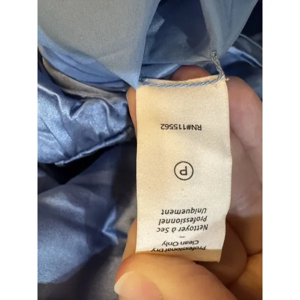 $565 Cinq à Sept Women's Blue Silk Strapless Ruched Asymmetrical Dress Size 4 - Image 9