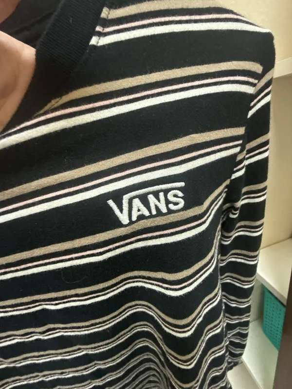 Vans Pismo Striped Long Sleeve T-Shirt Black White Tan Pink X-Small - Image 3