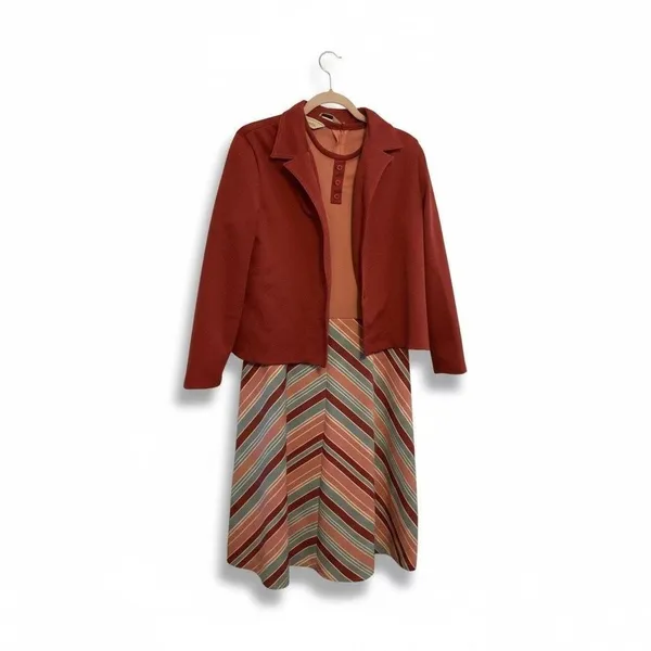 Vintage‎ 70s JCPenney Fashions Dress & Jacket Set Mod Stripe Retro - Image 2