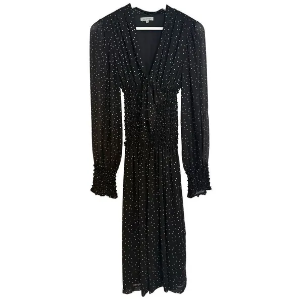 Max studio black polka dot smocked waist long sleeve dress size small - Image 9
