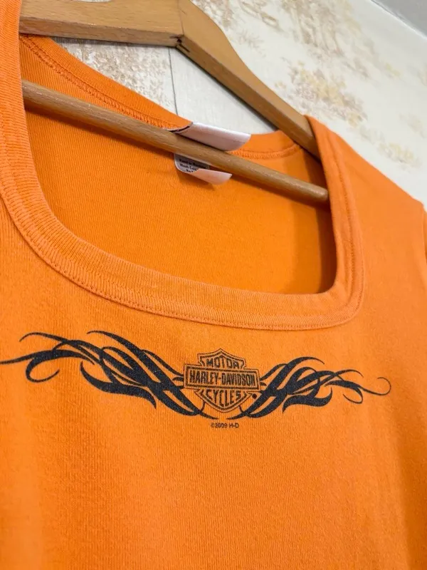 Y2K Harley-Davidson Walter Bros Peoria Tribal Flame Biker Baby Tee XL - Image 2