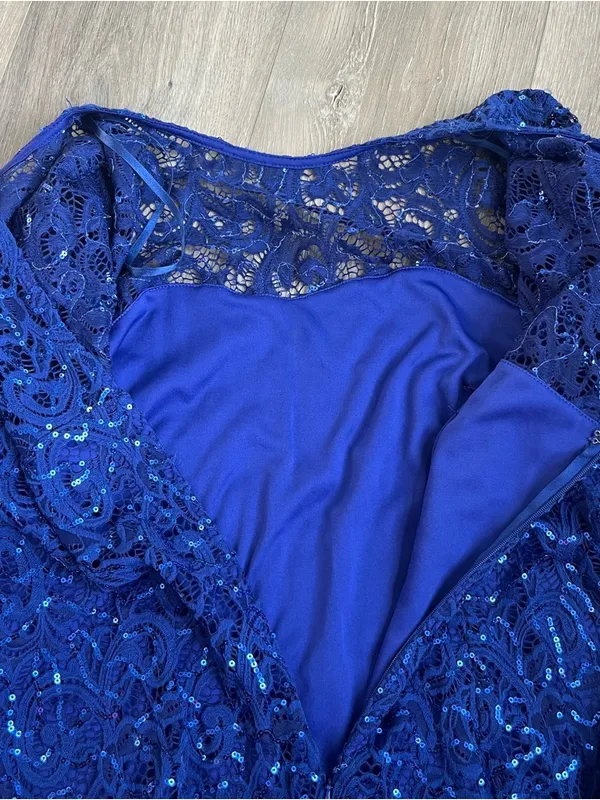Marina Blue Sequin Lace Dress Size 12 Bell Sleeve Cocktail NWT - Image 9