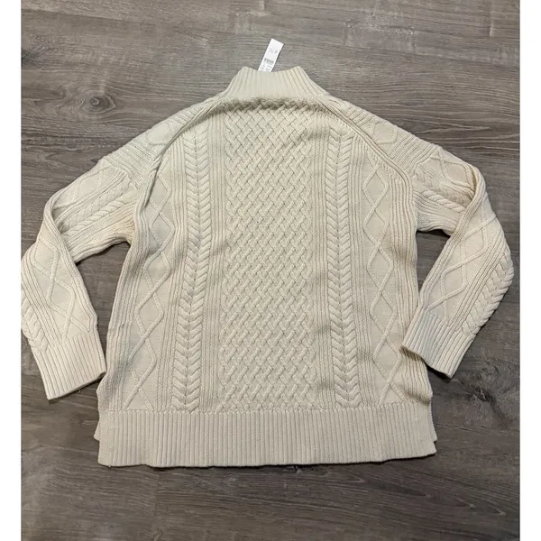 J.Crew Women's Small Cream Mock Neck Sweater Cableknit Knit Pullover Classic - Image 2