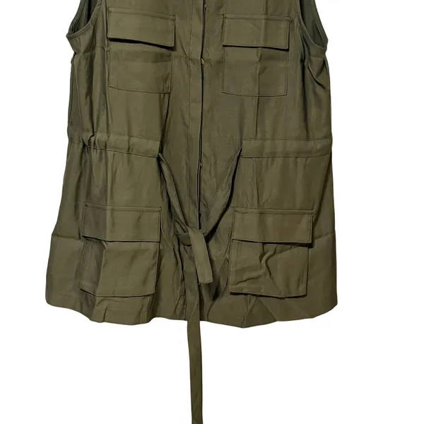 Ninexis Womens Olive Green Utility Vest Sleeveless Button Up Cargo Pocket L NEW - Image 4