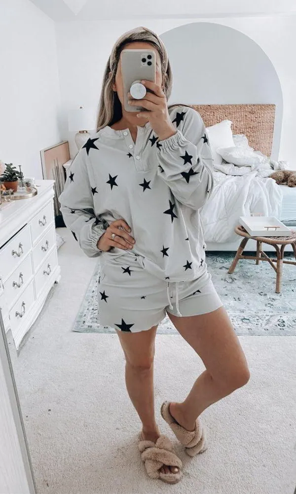 Long Sleeve Pajama Two Piece Shorts and Top Soft Pajama Set Size Small - Image 2