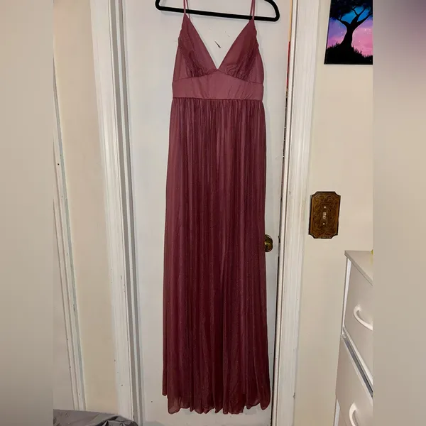 Pink Ruched Maxi Gown with Spaghetti Straps for Prom - Image 5