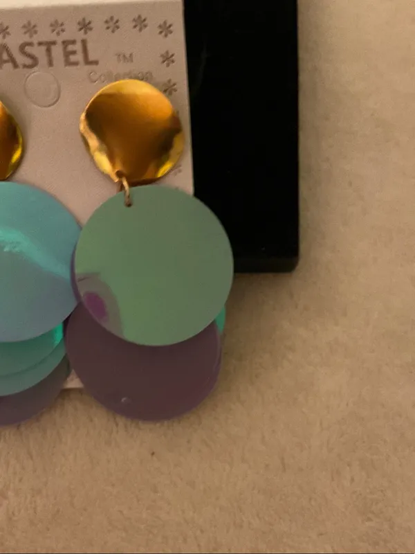 Pastels Gold & Purple Layered Disc Drop Earrings - Image 3