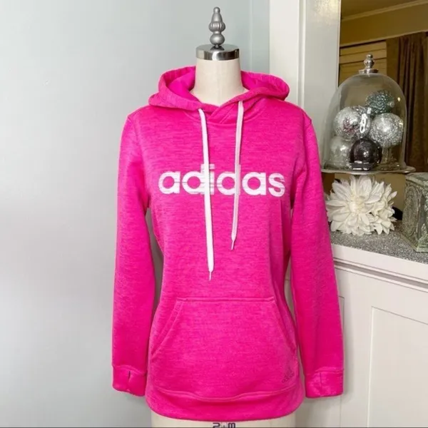 Adidas Pink Fleece Hooded Sweatshirt Size Small - Image 2
