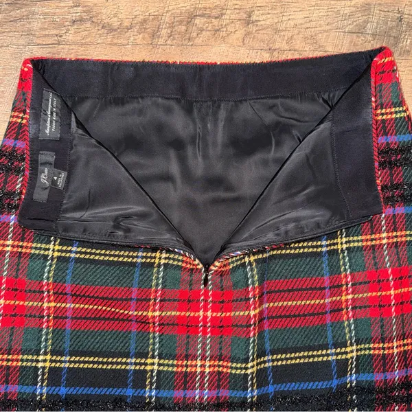 J. Crew Tartan Plaid Wool Blend Tweed Mini Skirt with Black Glitter Accemts - Image 14