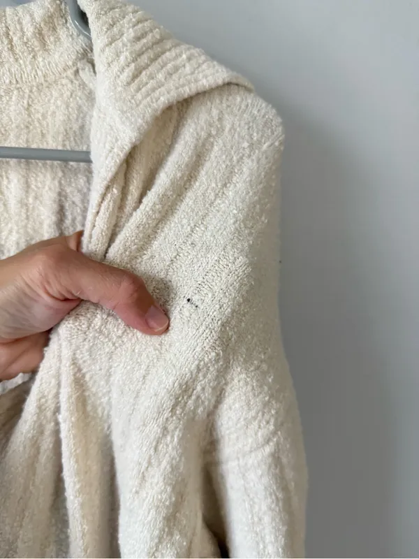J. Crew Cozy Cream V-Neck Hooded Sweater with Pockets Ribbed Beige Cream Size M - Image 8