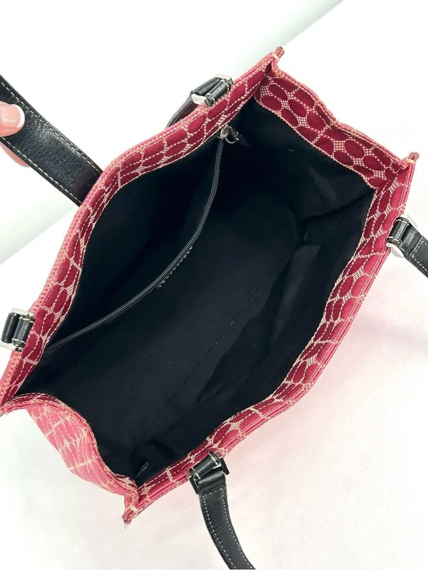 Vintage Y2K Kate Spade Noel Dot Pink Jacquard Black Leather Tote Shoulder Bag - Image 4