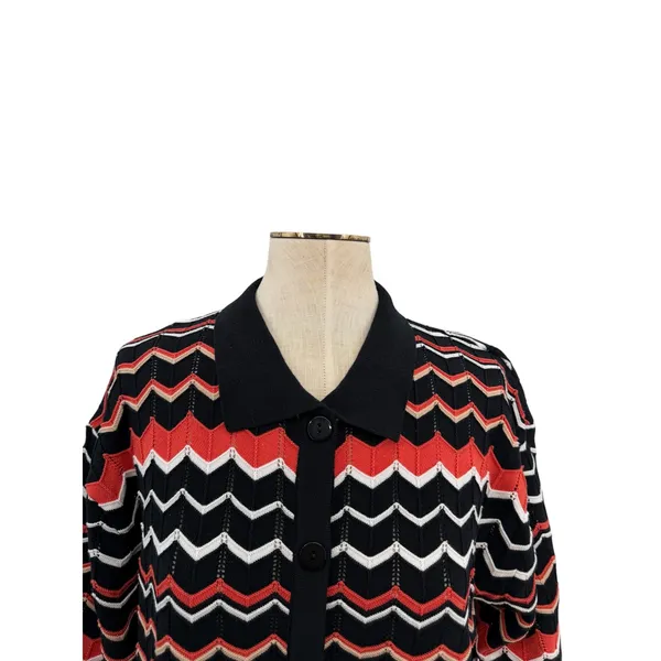 Seven Wonders‎ Andrea Knit Top Jaffa Combo Chevron Button Front Collared Size M - Image 3