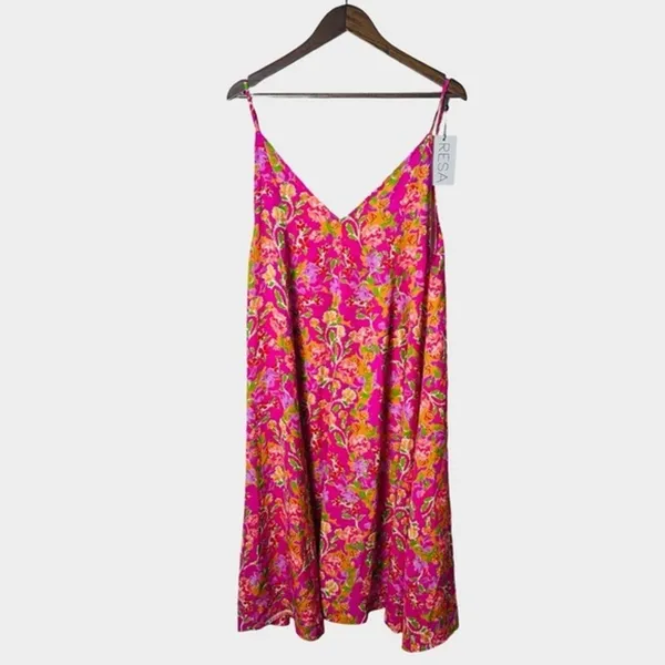 RESA Hannah Floral Midi‎ Slip Dress Small Pink Floral Fiji Print V Neck - Image 3