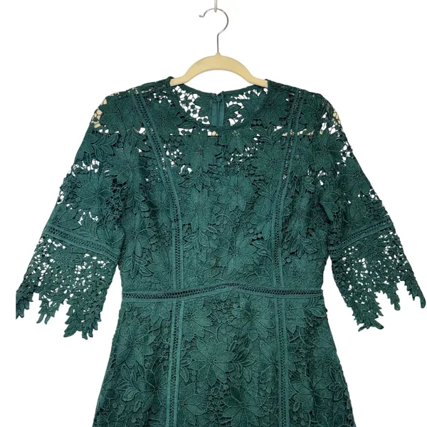Minuet Emerald‎ Green Floral Lace Cocktail Dress Sheath 3/4 Sleeve Small NWT - Image 4